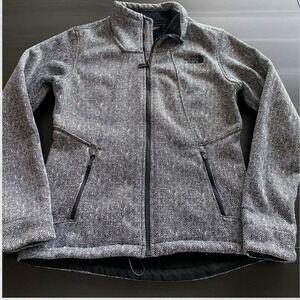 The North Face Womens Small Fleece Lined Jacket Black White Herringbone Full Zip